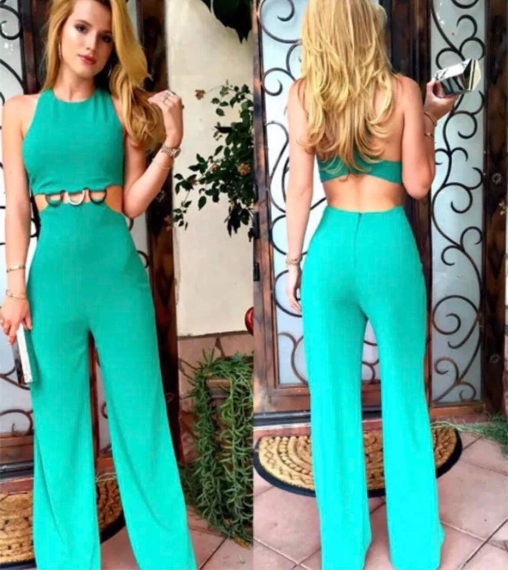 Halston Heritage Green Cutout Wide Leg Jumpsuit Size 0